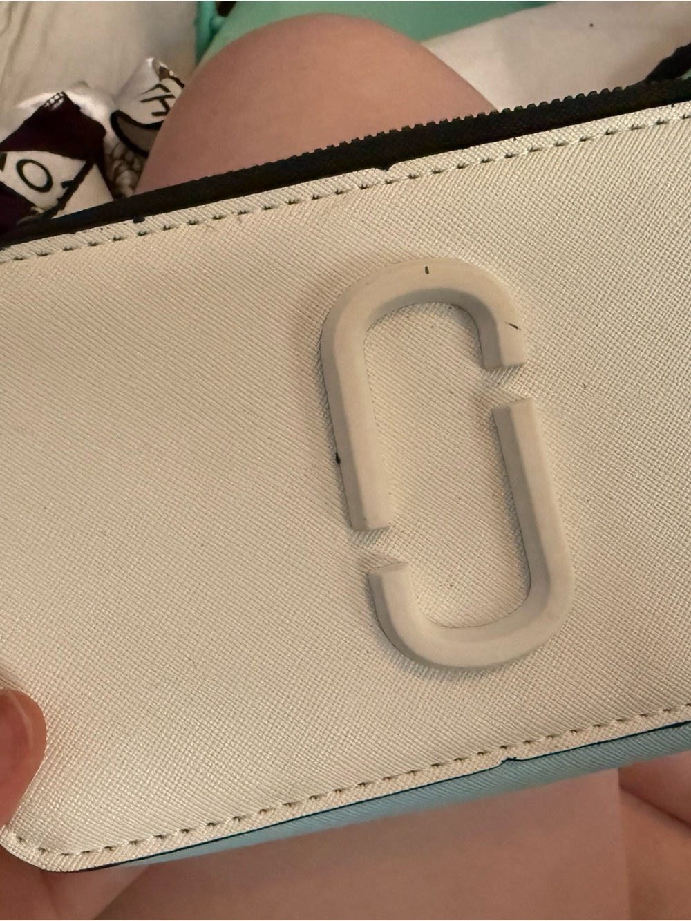 Marc Jacobs White and Light Blue Crossbody Wallet with Raised Logo